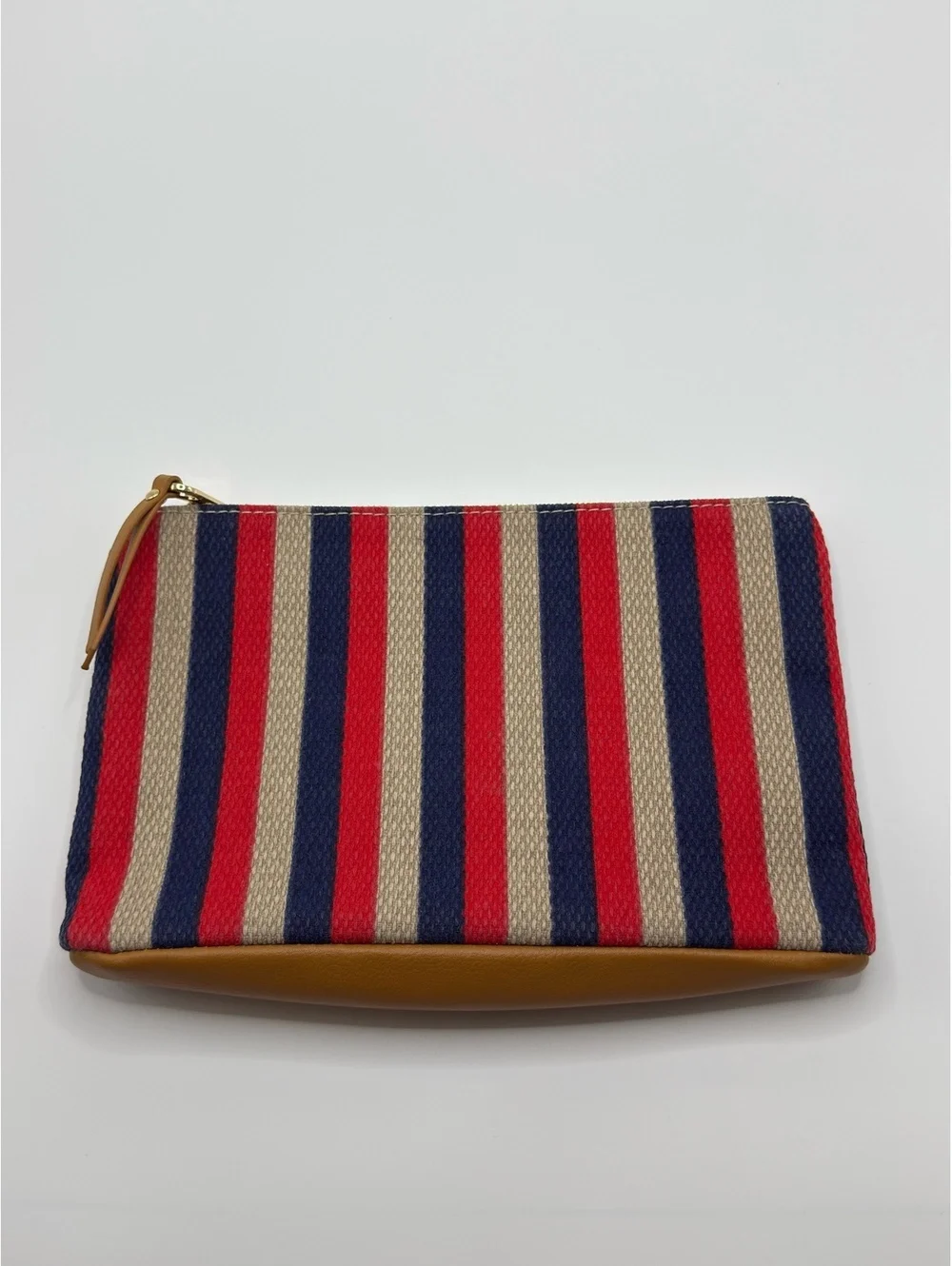 Universal Thread Striped Canvas and Faux Leather Zipper Poch